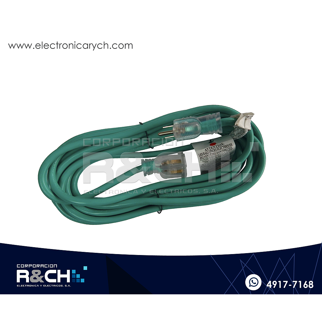 AC-148LG extension electrica 25ft 7.60m 15A 125V polarizada con luz