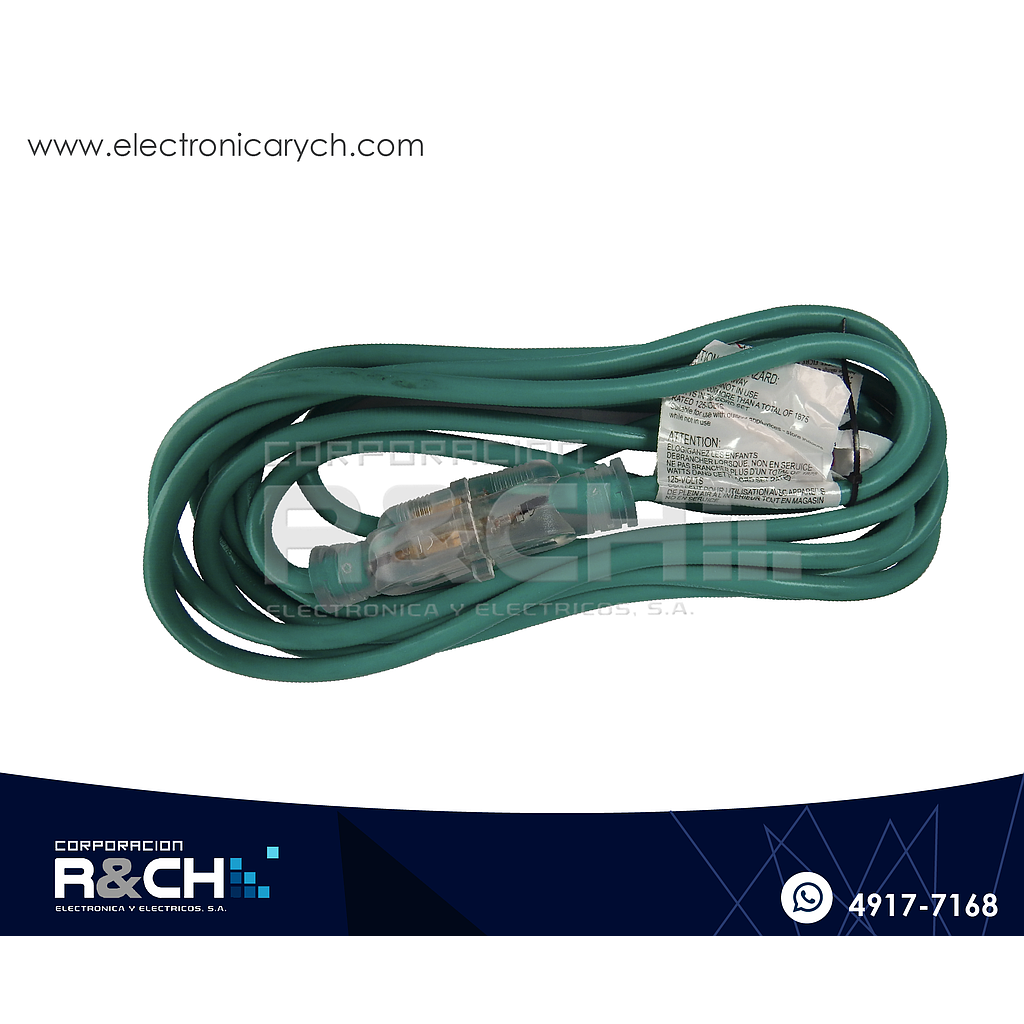 AC-145LG extension electrica 16ft 4.87m 15A 125V polarizada con luz