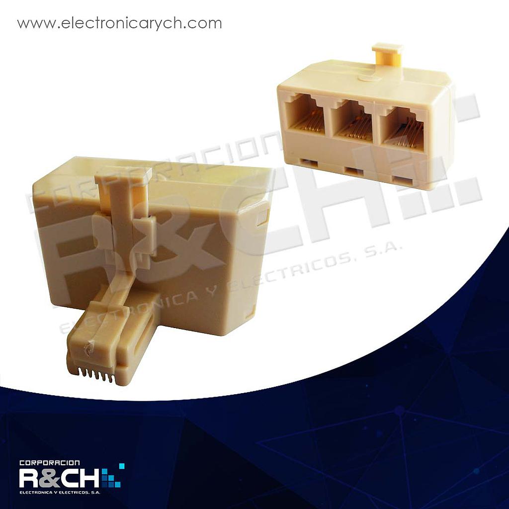 KR-203 adaptador RJ11 tres salidas jack a 1 plug, 4 contactos