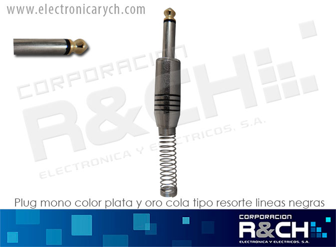 P-171AB plug mono color plata y oro cola tipo resorte lineas negras
