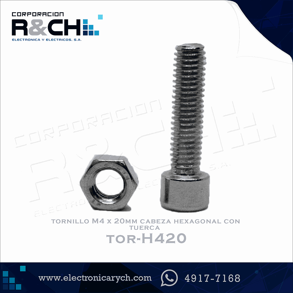 TOR-H420 Tornillo M4x20mm Cabeza Hexagonal con Tuerca