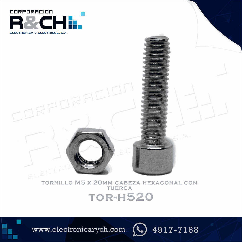 TOR-H520 tornillo M5x20mm cabeza hexagonal con tuerca