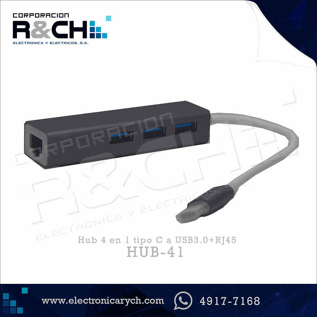 HUB-41 Hub 4 en 1 tipo C a USB3.0+RJ45