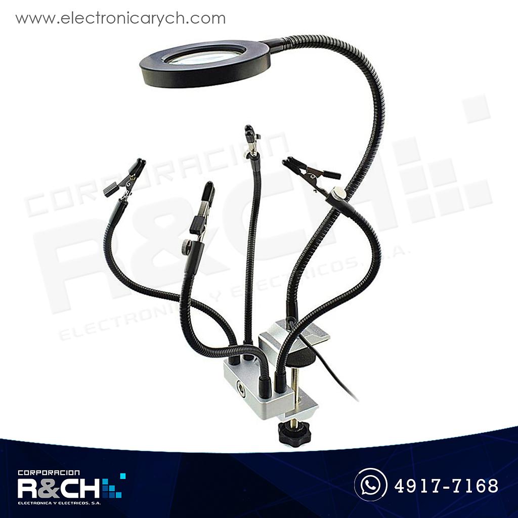 HM-43X Soporte Para Soldar con Tornillo de Banco 4 Brazos Flexibles con Lupa Iluminada LED USB