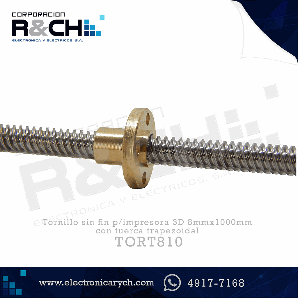 TORT810 Tornillo sin fin p/impresora 3D 8mmx1000mm con tuerca trapezoidal