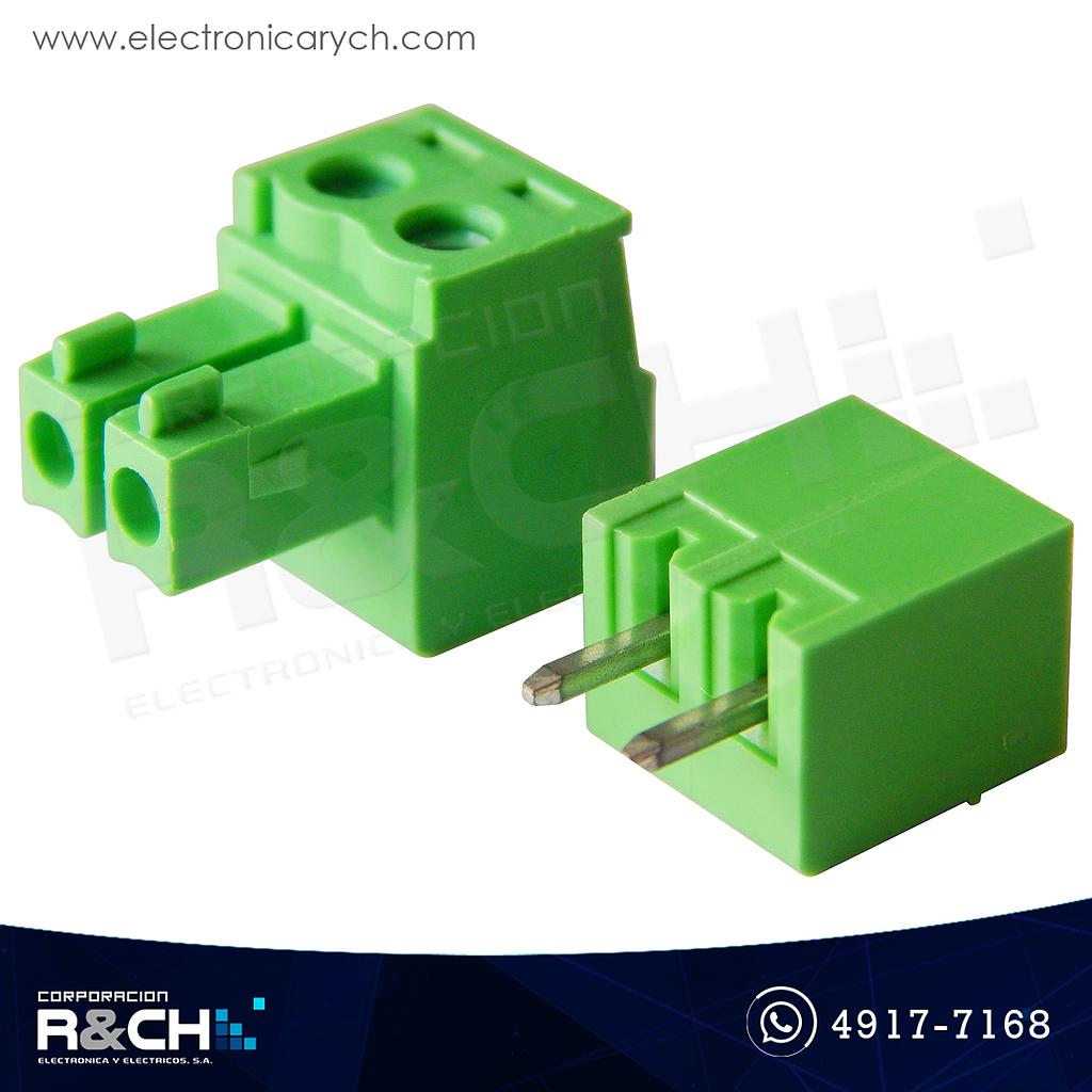 TN-2P381 Terminal Block + plug 2P 3.81mm 8A Presión