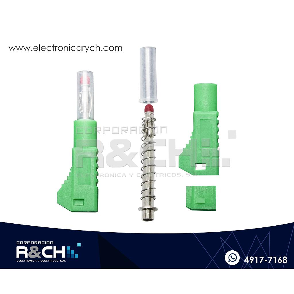 PL-343G Plug Banana Apilable Verde Aislada