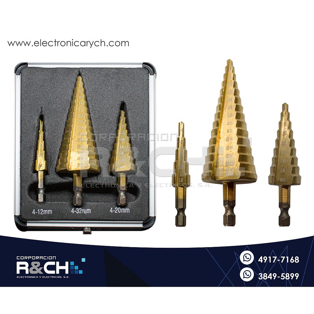 SX-2032 Kit de Brocas Conicas Escalonadas 3 unidades