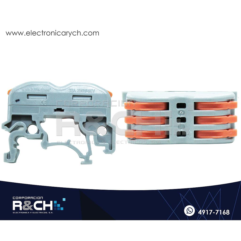 CN-W233 Conector 3 a 3 Tipo Wago con Clip de Seguridad Para Riel