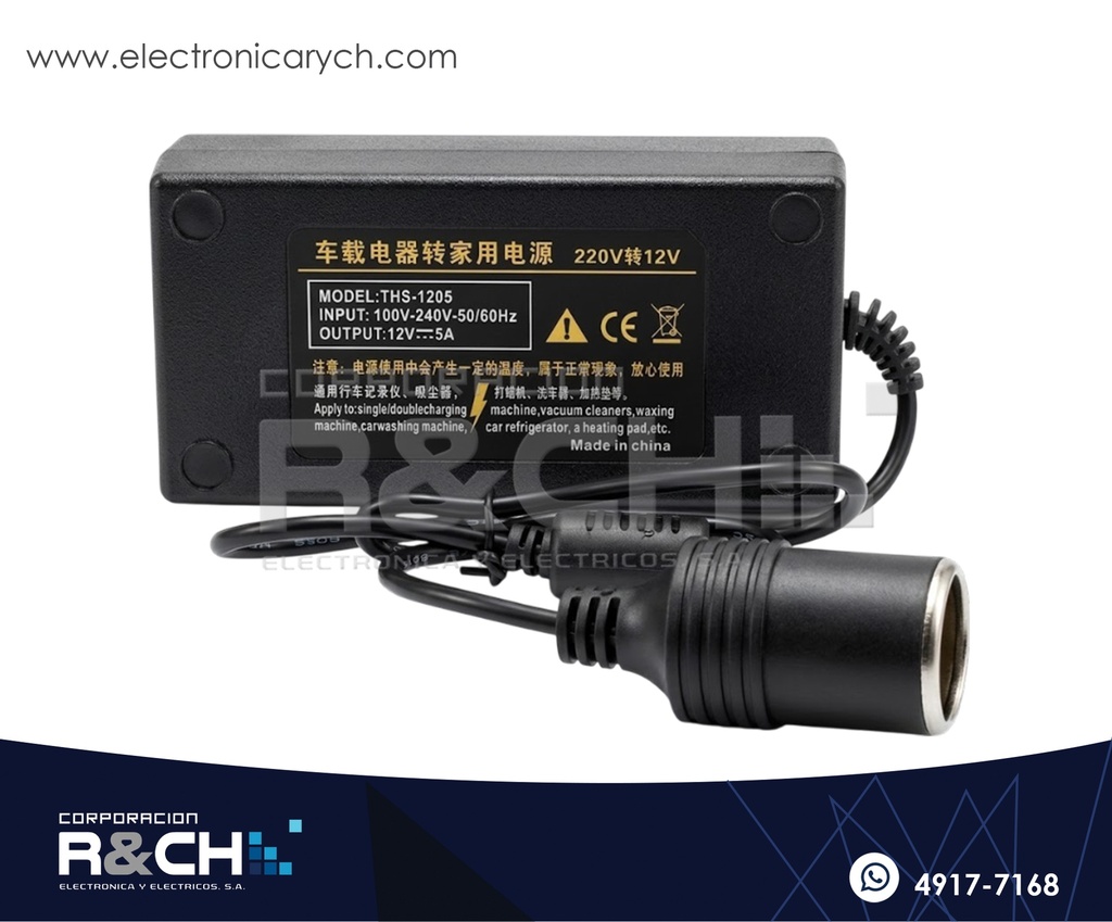 AD-1205 Adaptador 12V DC 5A con Socket tipo Cigarro