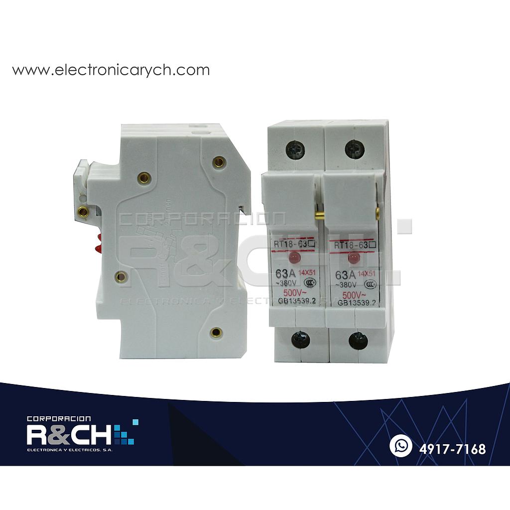 RT63-2P Porta Fusible Para Riel DIN RT18-63 dos Polos