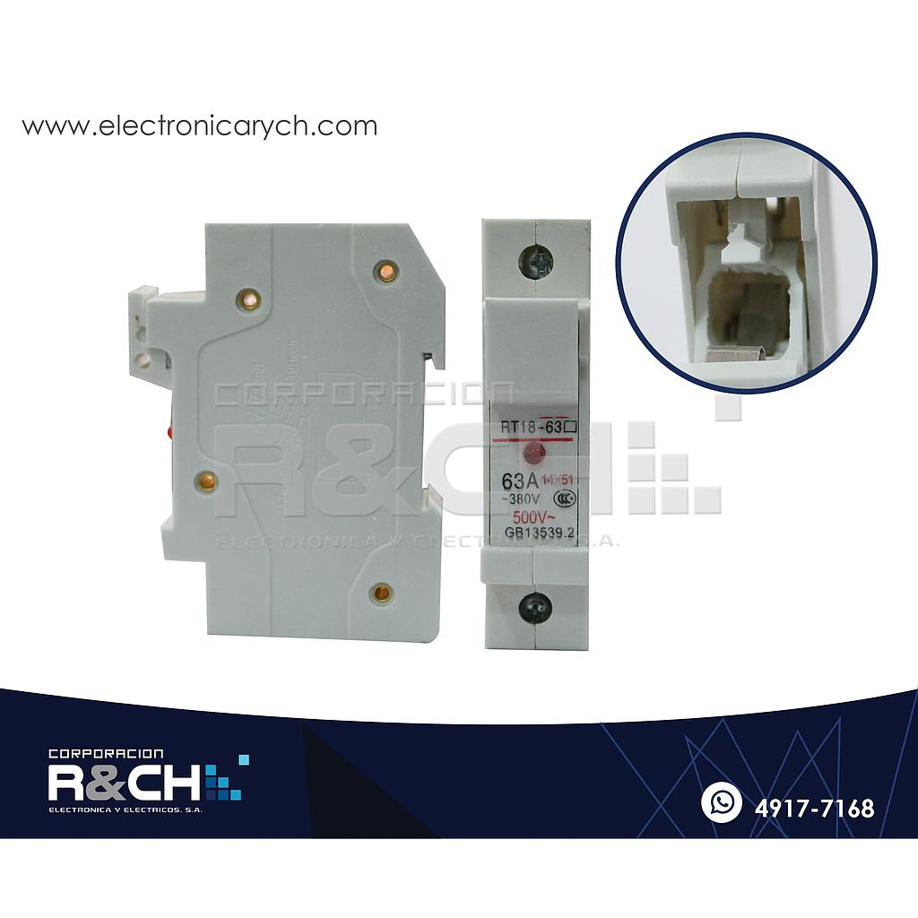 RT63-1P Porta Fusible Para Riel DIN RT18-63 Un Polo