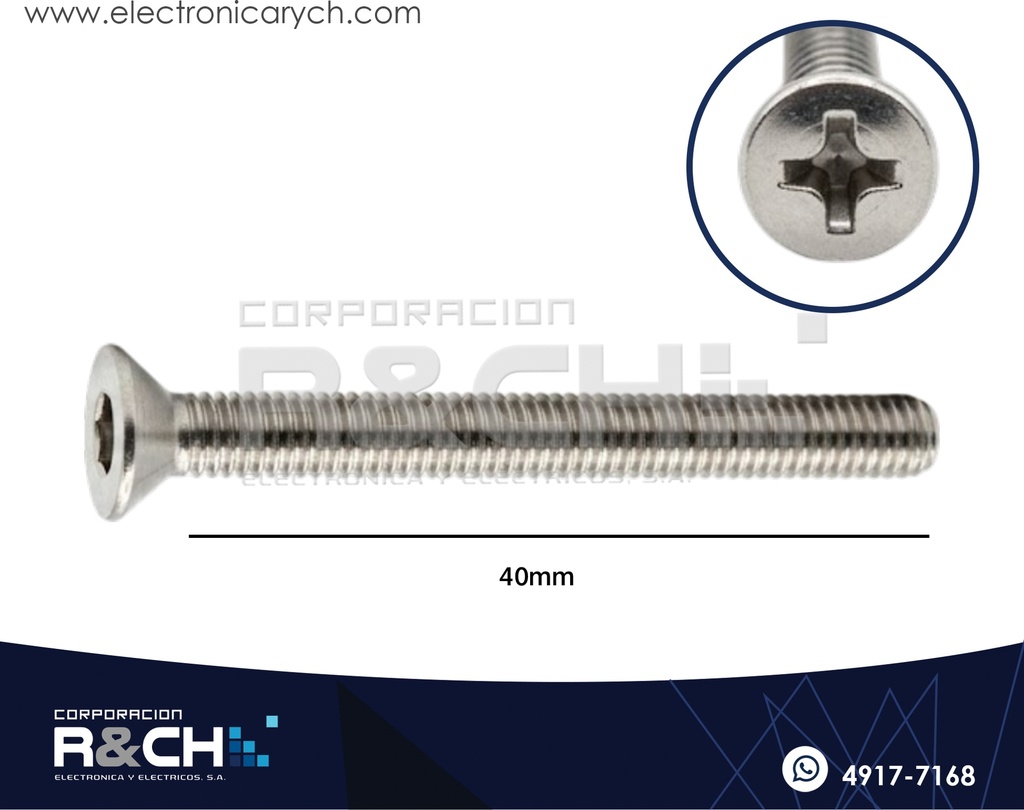 TOR-P440 Tornillo M4x40mm Cabeza Plana