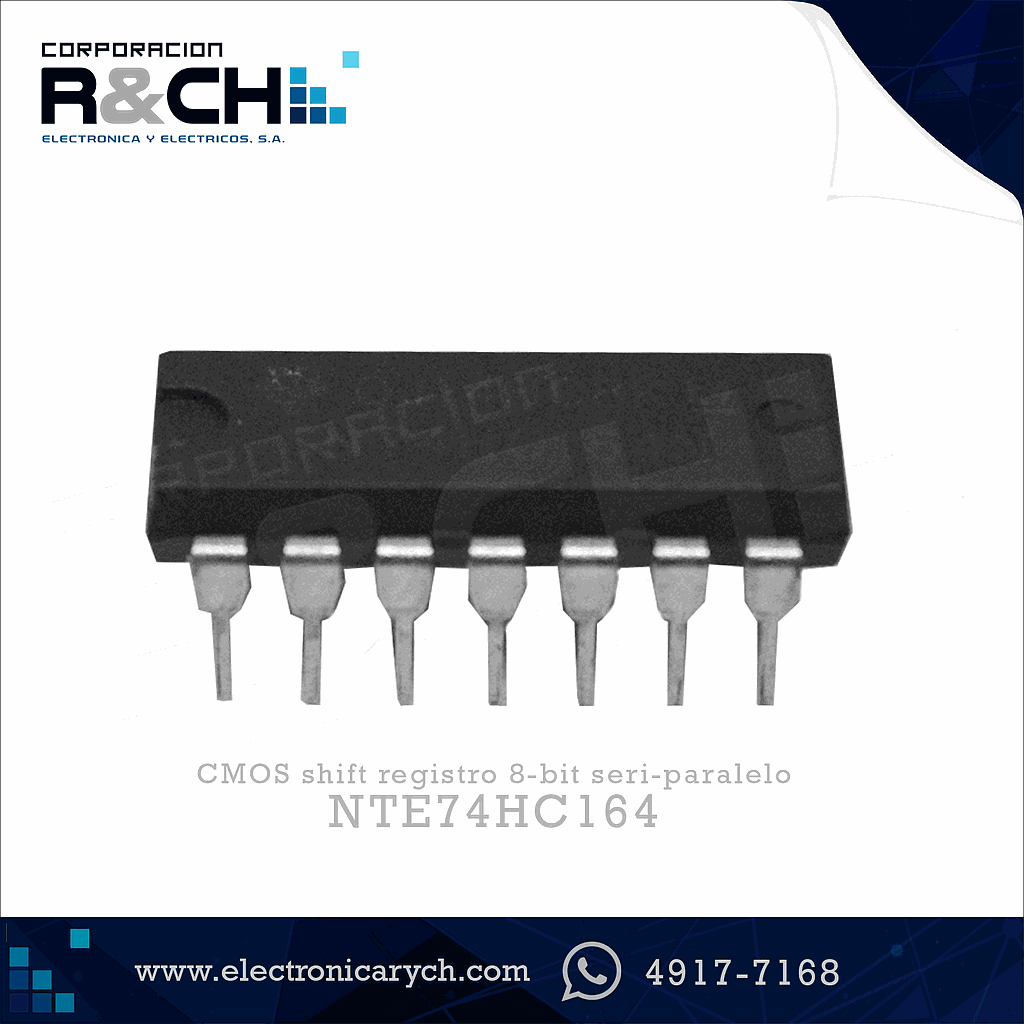 NTE74HC164 CMOS shift registro 8-bit seri-paralelo