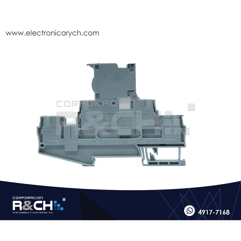 TN-TB4 Bornera Doble Piso 4mm Con porta Fusible gris