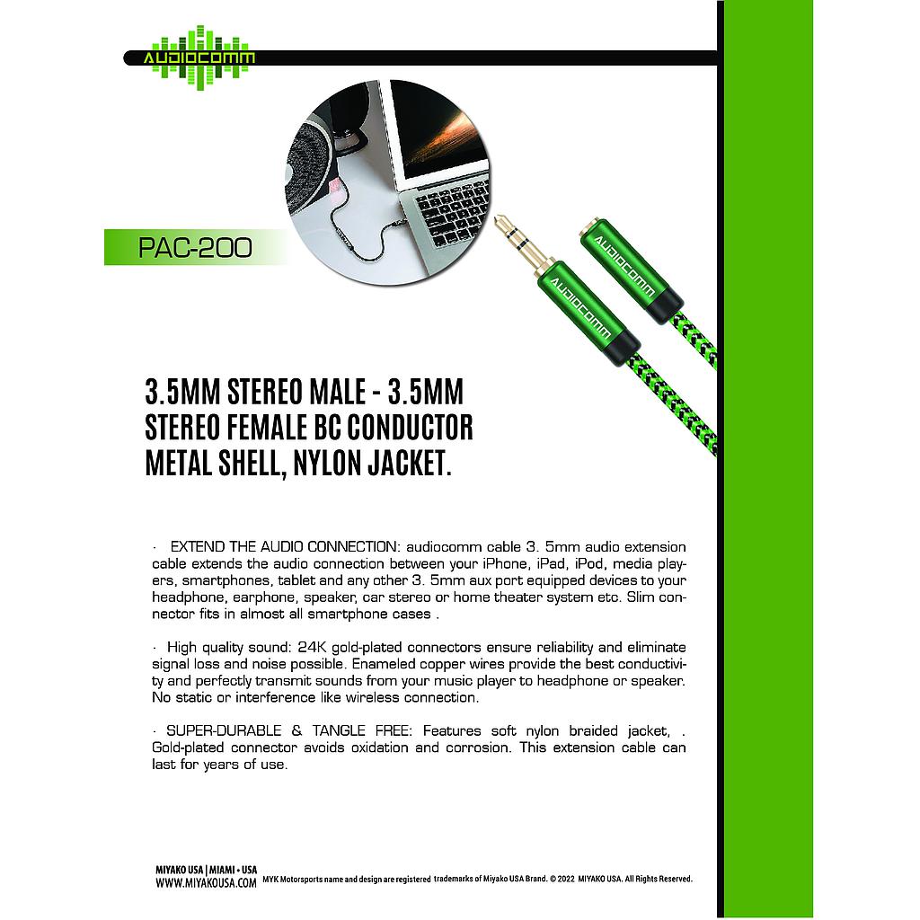 PAC-200-M Extension Plug 3.5mm a Jack 3.5mm Stereo 2m Audiocomm