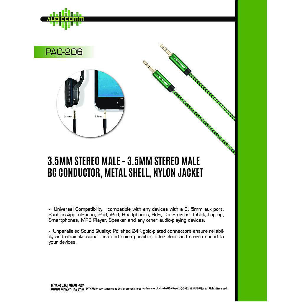 PAC-206 Extension Plug 3.5mm a Plug 3.5mm Stereo 2m Audiocomm