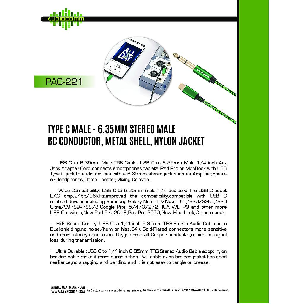 PAC-221 Extension Tipo C a Plug 6.35mm stereo 2m Audiocomm