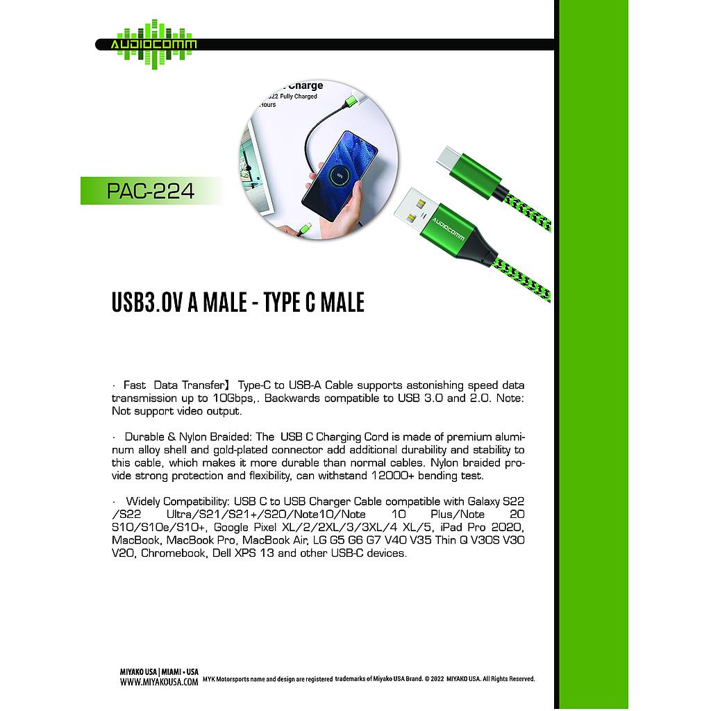 PAC-224 Extension USB 3.0 Macho a Tipo C 2m Macho Audiocomm