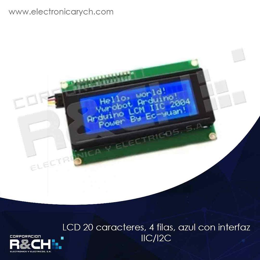 LCD-20X4ZI2C LCD 20 Caracteres, 4 Filas, Azul con Interfaz IIC/I2C