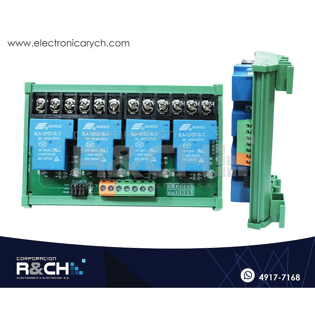 RL-4C-12/30D Modulo Relay 4 Canales 30A 12V para Riel DIN