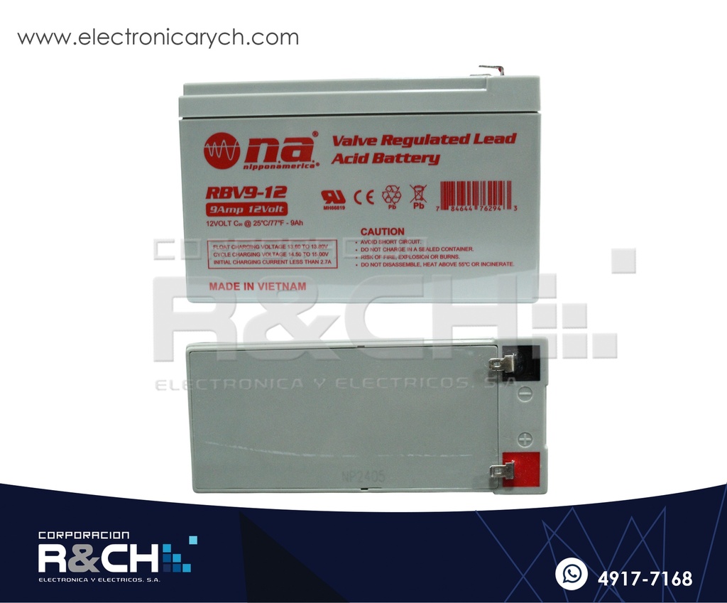 BT-RBV912 Bateria Recargable 12V 9Ah Sellada Acido Plomo