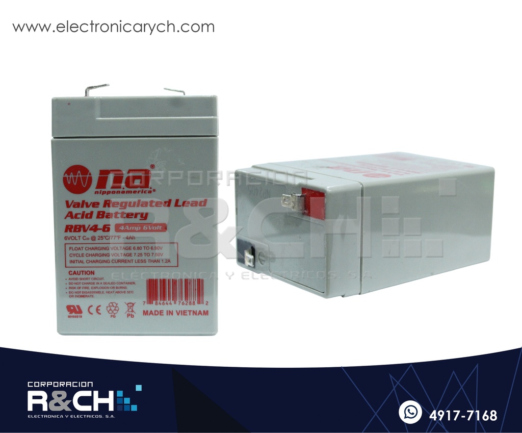 BT-RBV46 Bateria Recargable 6V 4Ah Sellada Acido Plomo