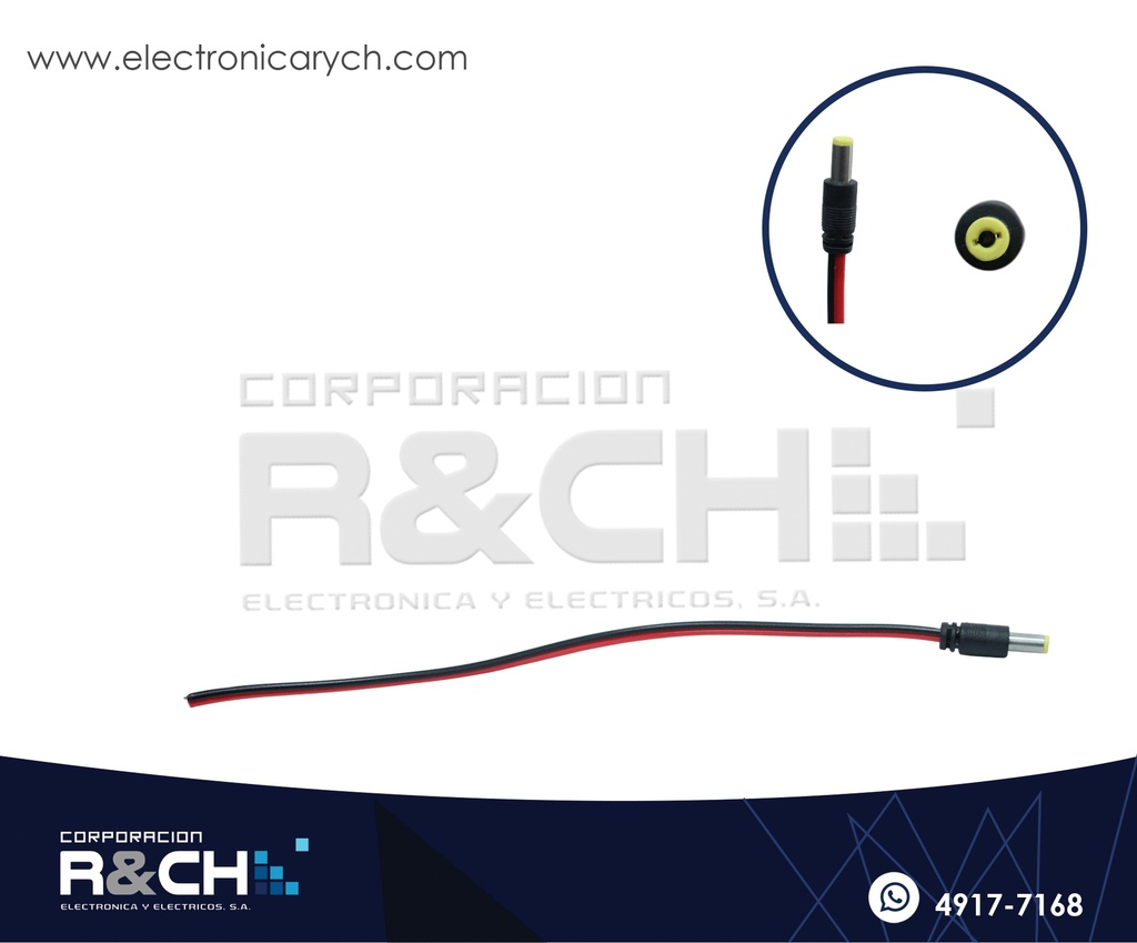 CB-5521M Plug DC 5.5mmx2.1mm con Cable 20cm