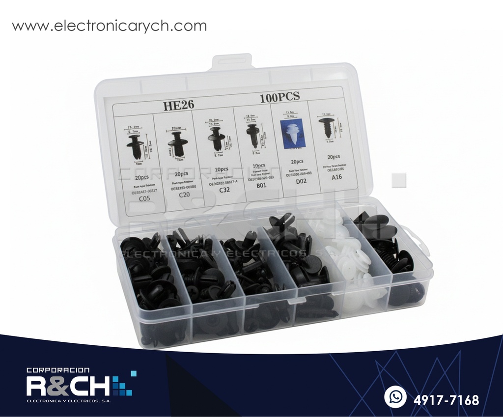 SX-HE26 Kit de Sujetadores o Retenedores para Carro 100 unidades