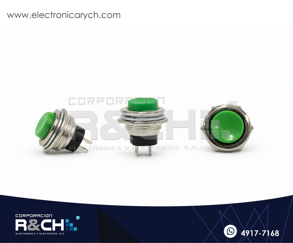 SW-212V Switch Pulsador 16mm Verde 3A