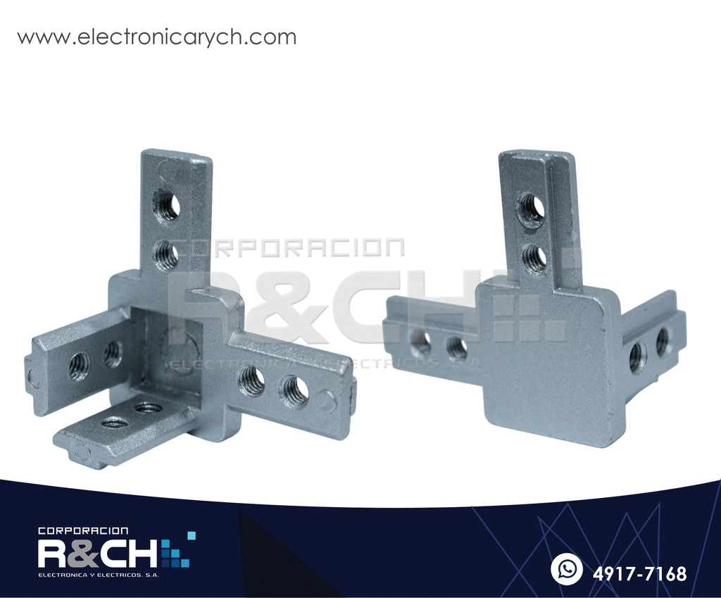 PF-448 Accesorio 3 vías para conectar Esquinas Aluminio 3030, Aleacion zinc
