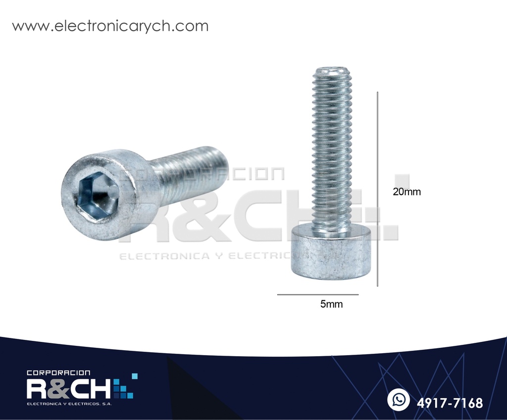 TOR-H520G Tornillo M5x20mm Cabeza Hexagonal Galvanizado