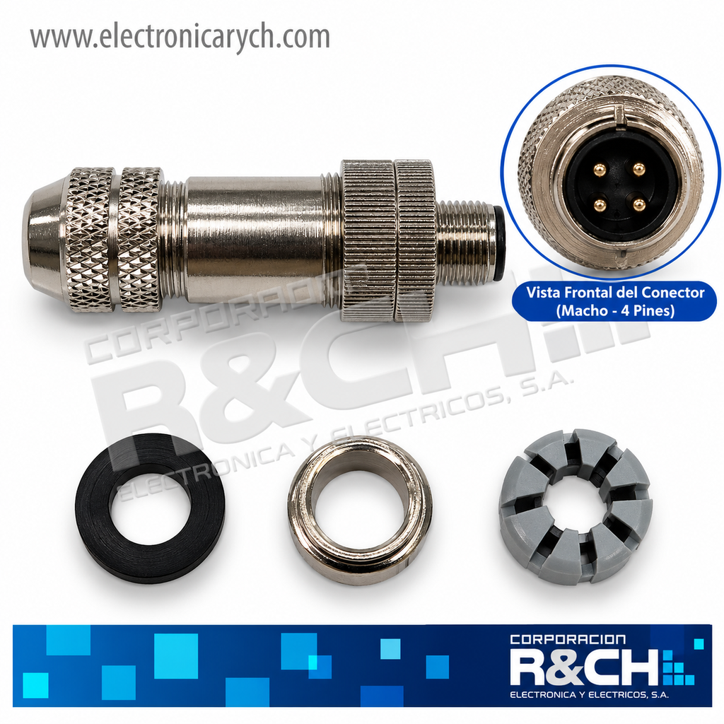 CN-M124M Conector M12 Macho 4 pin Recto