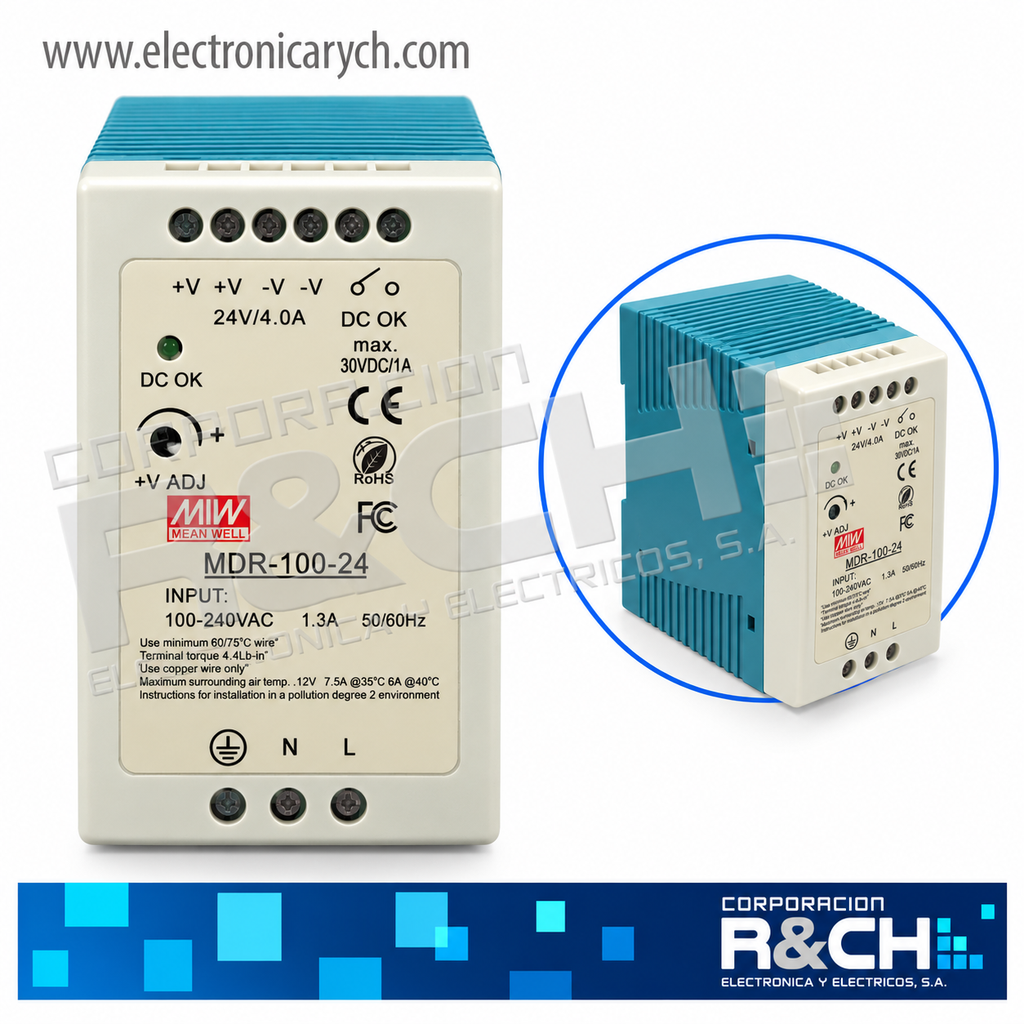 FE-10024 Fuente de Poder 24V 4A Tipo Riel DIN