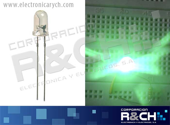 LD-5V/8000 LED 5mm verde 5a16kMCD 24 a 30º