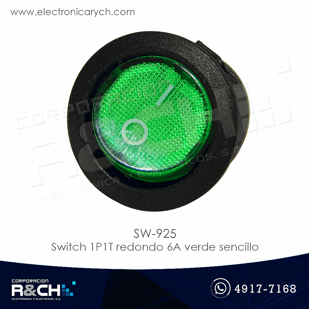 SW-925 Switch 1P1T redondo 6A verde sencillo