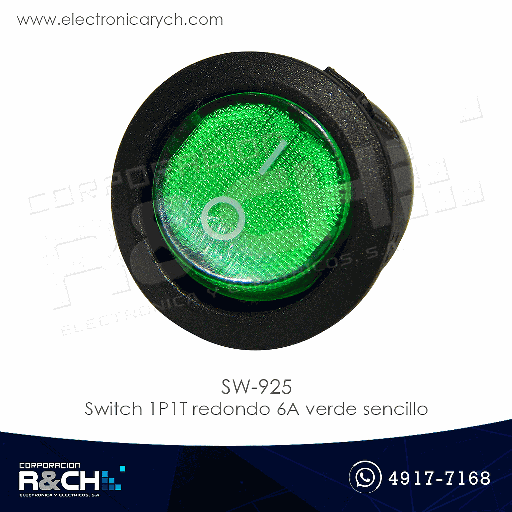 [SW-925] SW-925 Switch 1P1T redondo 6A verde sencillo