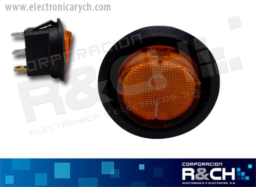 [SW-82Y-12V] SW-82Y-12V switch 1P1T redondo c/luz amarillo 20A 12VDC