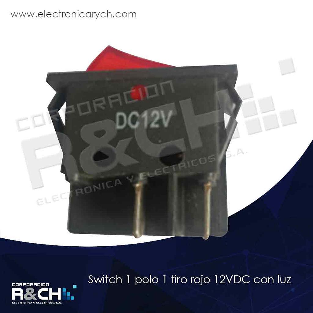SW-900 switch 1 polo 1 tiro rojo 12VDC con luz
