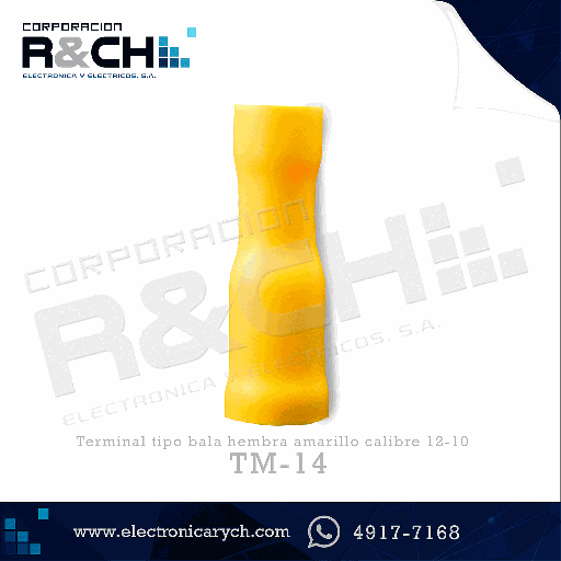 [TM-14] TM-14 Terminal tipo bala hembra amarillo calibre 12-10