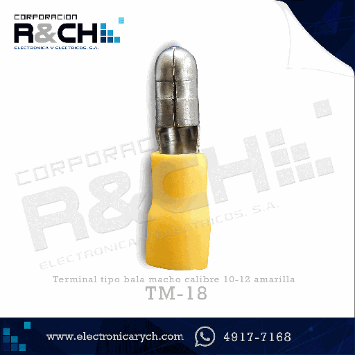 [TM-18] TM-18 Terminal tipo bala macho calibre 10-12 amarilla