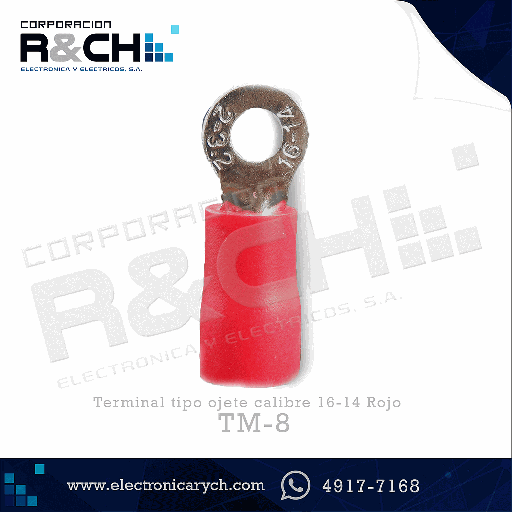 [TM-8] TM-8 Terminal tipo ojete calibre 16-14 roja delgada