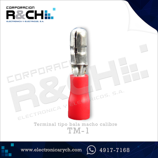 [TM-1] TM-1 terminal tipo bala macho calibre 22-18 roja