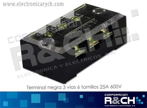 [TB-1503L] TB-1503L Terminal Negra 3 vias 6 tTornillos 15A 600V