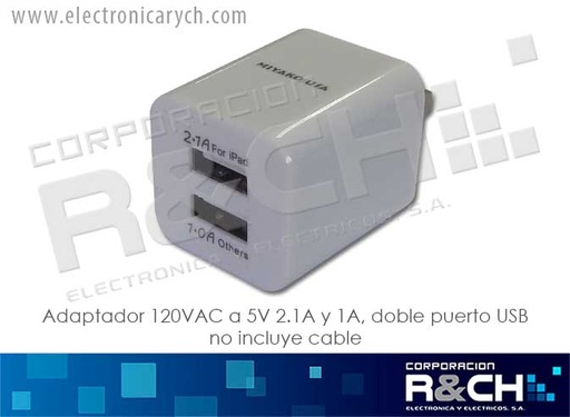 [AD-M283] AD-M283 adaptador 120VAC a 5V 2.1A y 1A, doble puerto USB no incluye cable