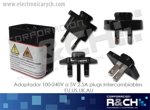 [AD-8015] AD-8015 adaptador 100-240V a 5V 2.5A plugs intercambiables EU,US,,UK, AU