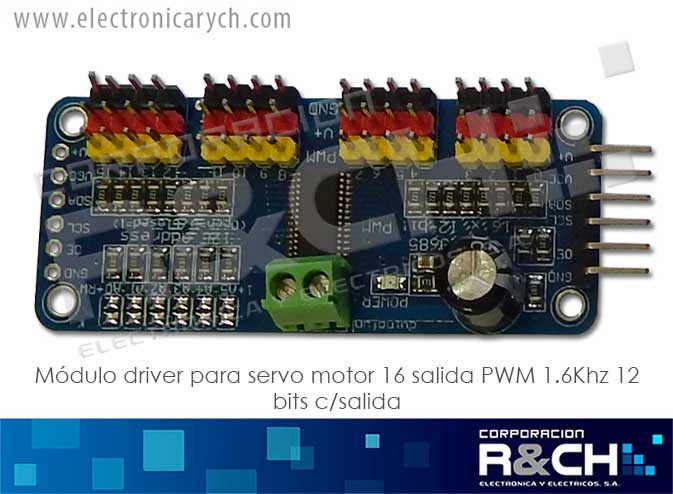 MD-PCA9685 modulo driver para servo motor 16 salida PWM 1.6Khz 12 bits c/salida