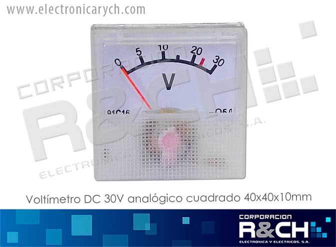 VDC91C16 voltimetro Dc 30V analogico cuadrado 40x40x10mm