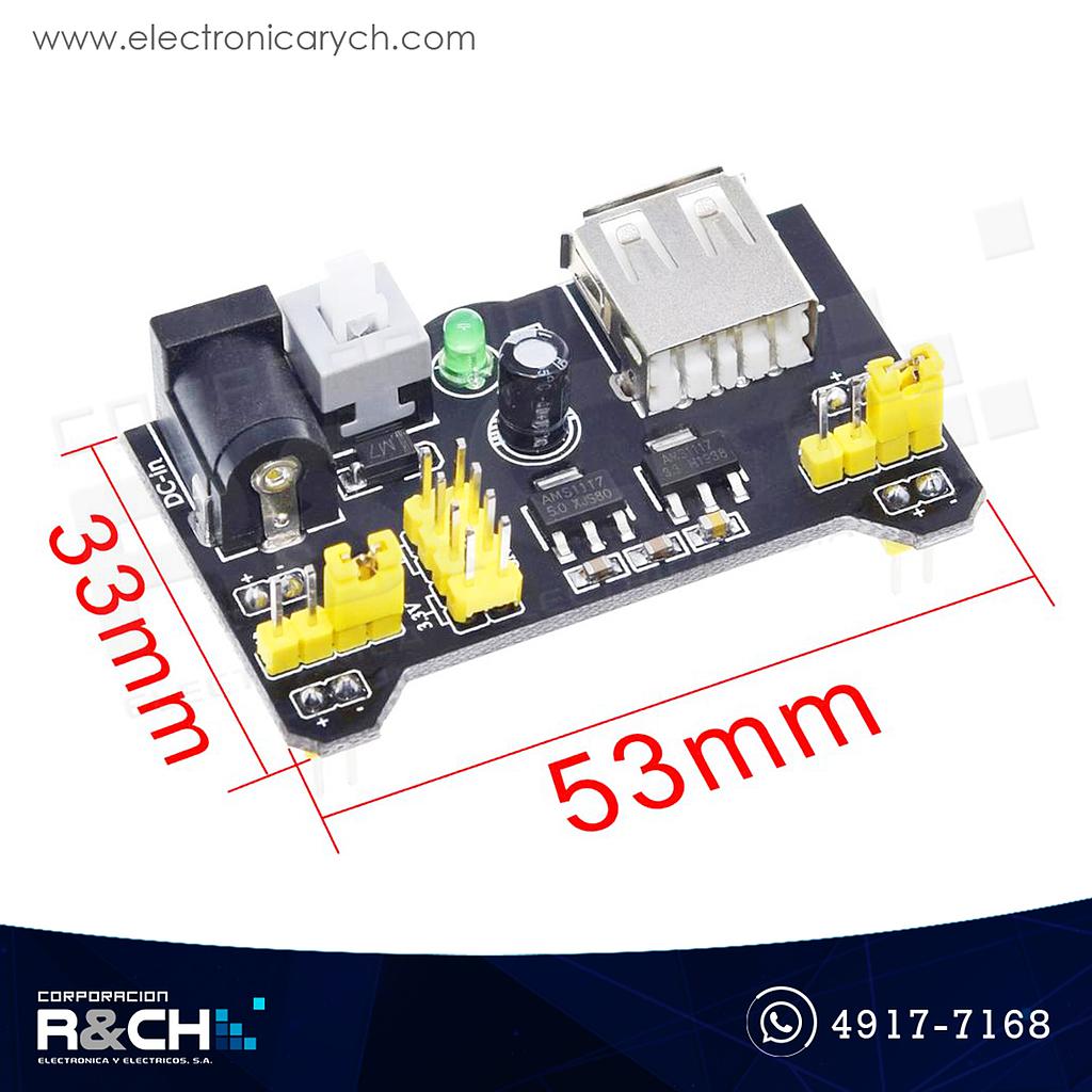 MD-MB102 Módulo fuente para protoboard Vi=3.5-12V Vo=.3.3-5V max 700mA ...