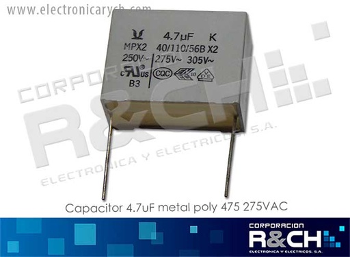 [CC-4.7U/275] CC-4.7U/275 Capacitor 4.7uF Metal Poly 475  275VAC